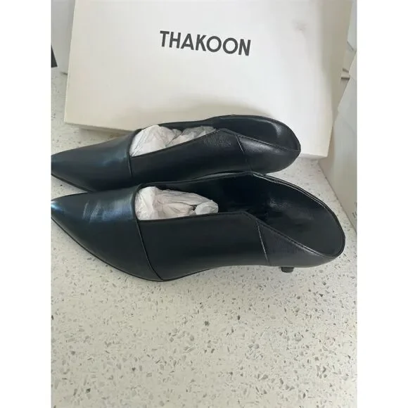 Thakoon Women's Black Leather Pointed Toe Pumps Kitten Heels 38 - Picture 6 of 6